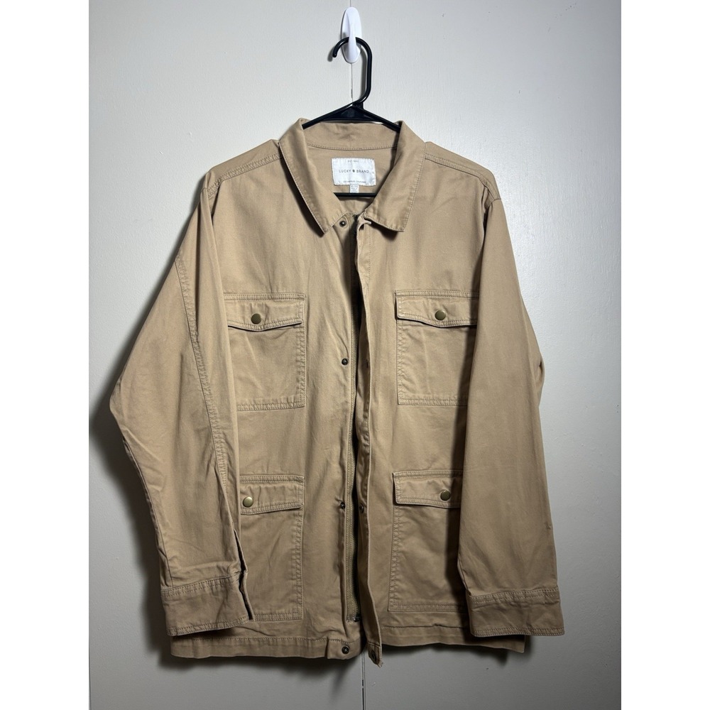 Lucky Brand XL Utility Field Jacket Tan Cotton Chore Zip/Snap Front Workwear